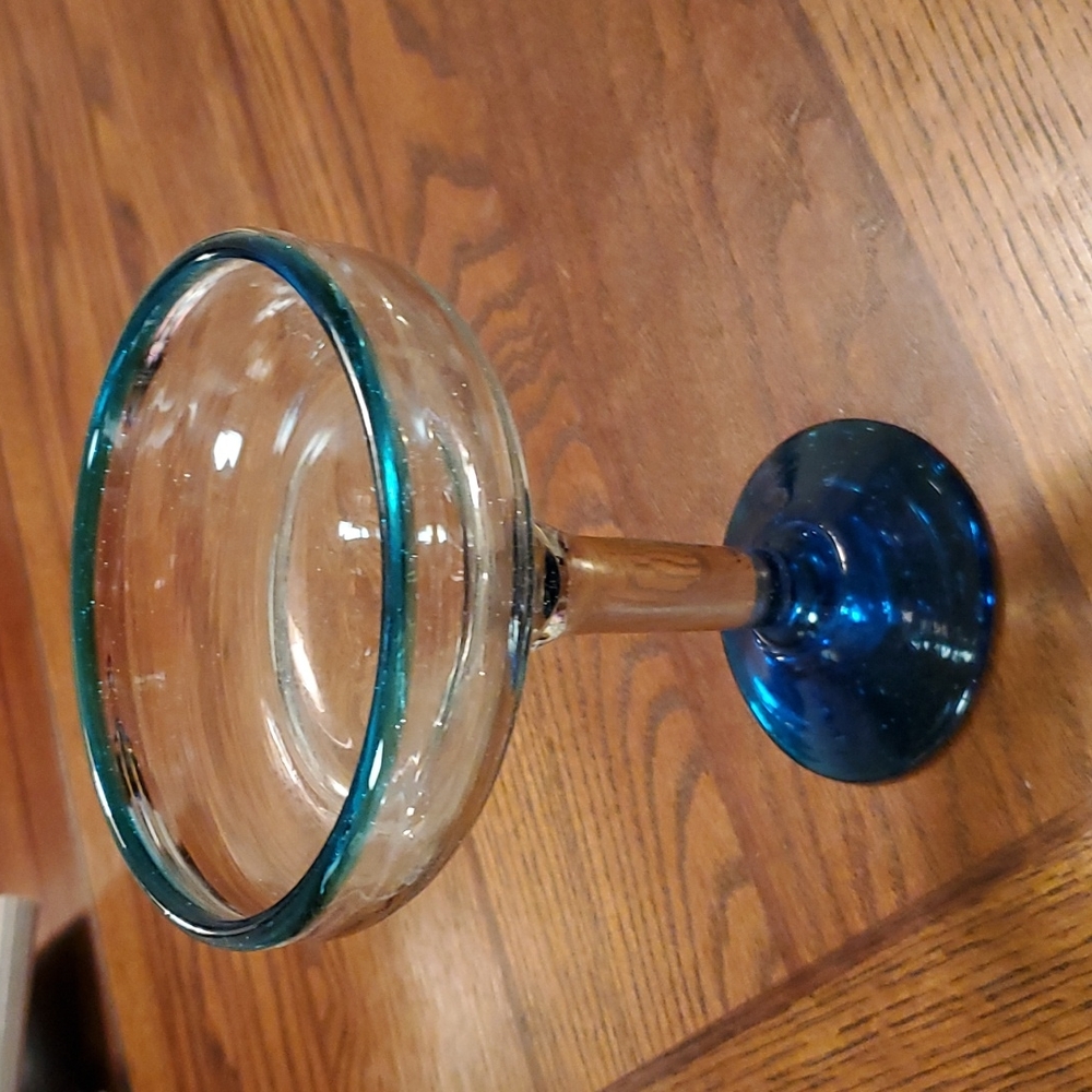 Amici Home Authentic Mexican Aqua Rim Margarita Glass 15 oz